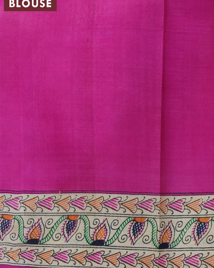 Madhubani printed silk saree pink and cream with butta prints and printed border