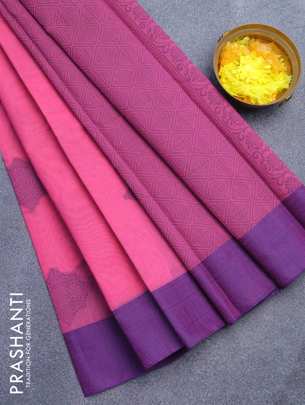 South kota saree pink and blue with thread woven buttas and thread woven border