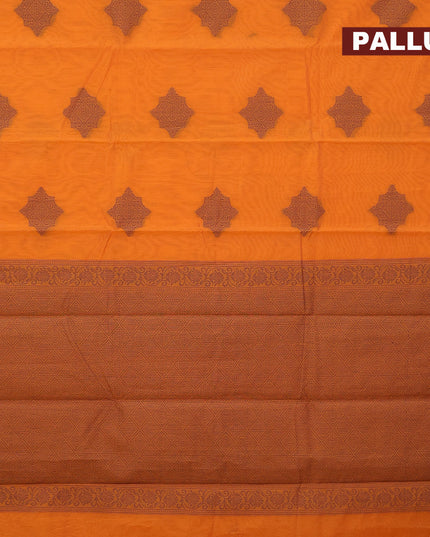 South kota saree orange and blue with thread woven buttas and thread woven border
