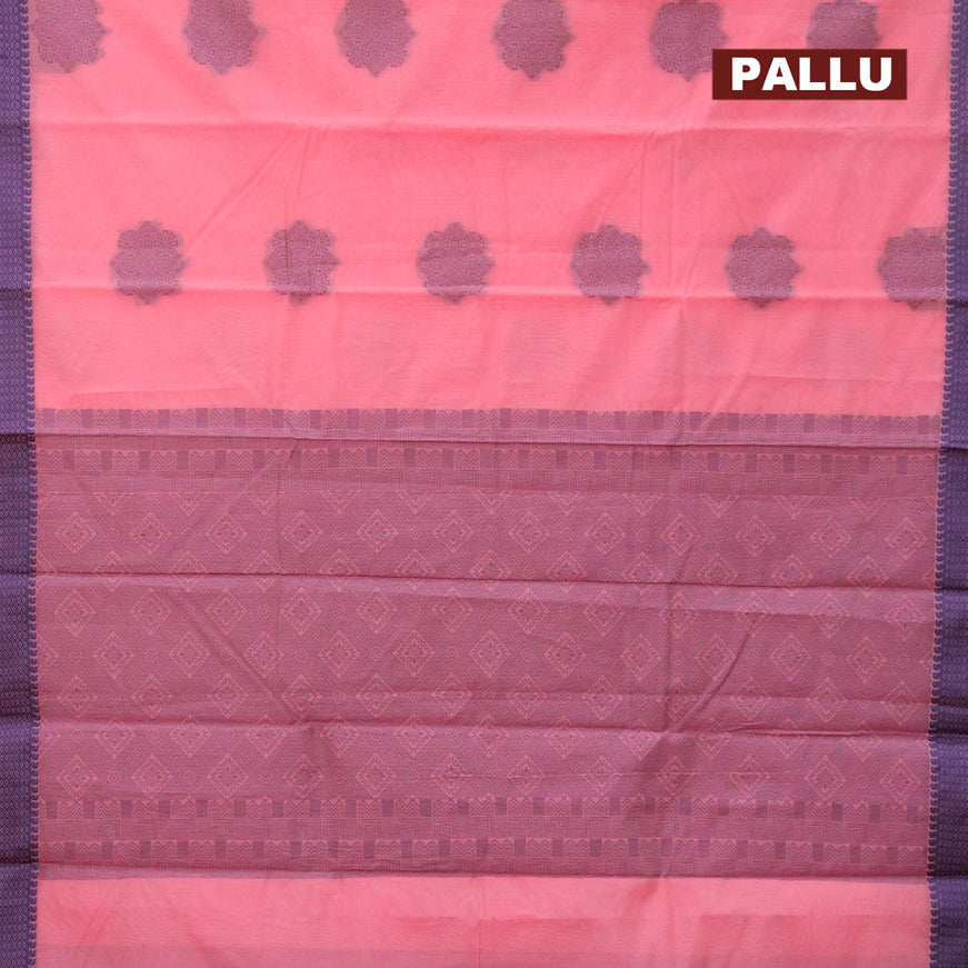 South kota saree peach pink and blue with thread woven buttas and thread woven border