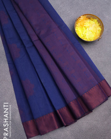 South kota saree blue and maroon with thread woven buttas and thread woven border