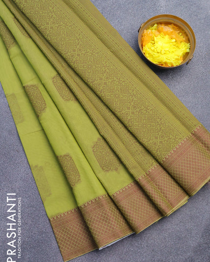 South kota saree light green and brown with thread woven buttas and thread woven border