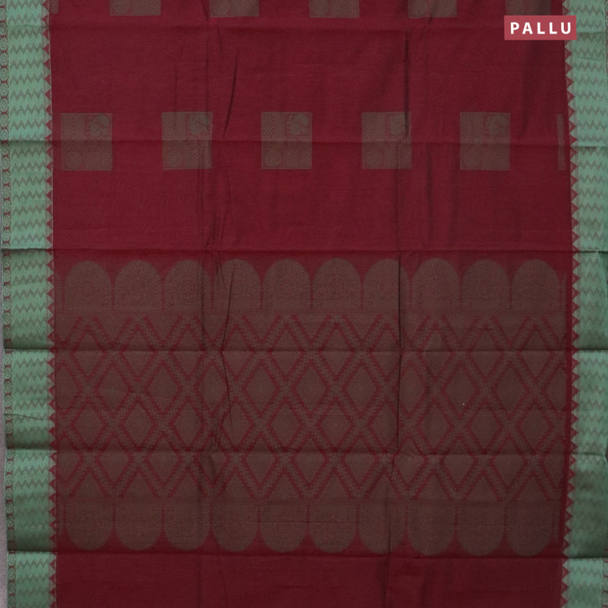 South kota saree maroon and green shade with thread woven box type buttas and thread woven border