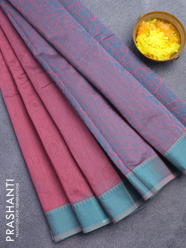 South kota saree mauve pink and teal green with thread woven buttas and thread woven border