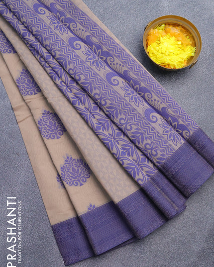 South kota saree beige and blue with thread woven buttas and thread woven border