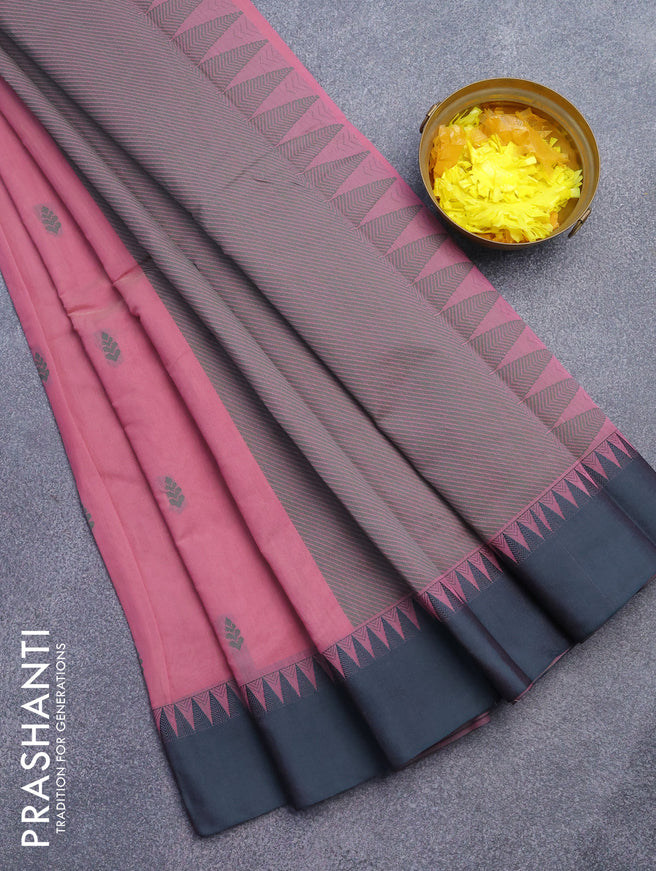 South kota saree pastel pink and dark green with thread woven buttas and thread woven border