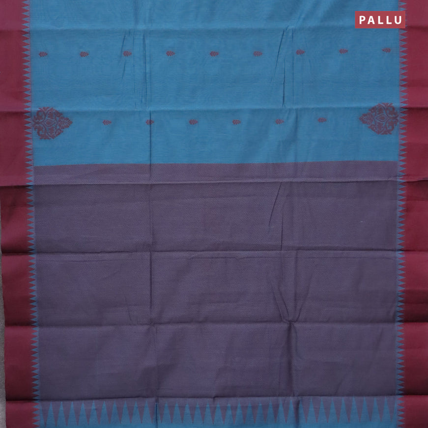 South kota saree blue shade and maroon with thread woven buttas and thread woven border