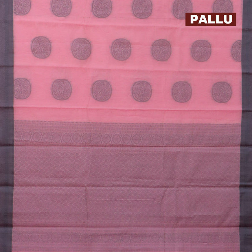 South kota saree pastel pink and dark peacock green with thread woven buttas and thread woven border