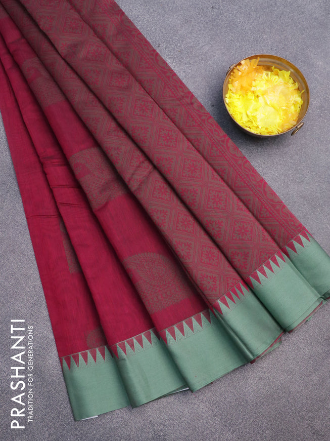 South kota saree dark magenta and teal green with thread woven buttas and thread woven border