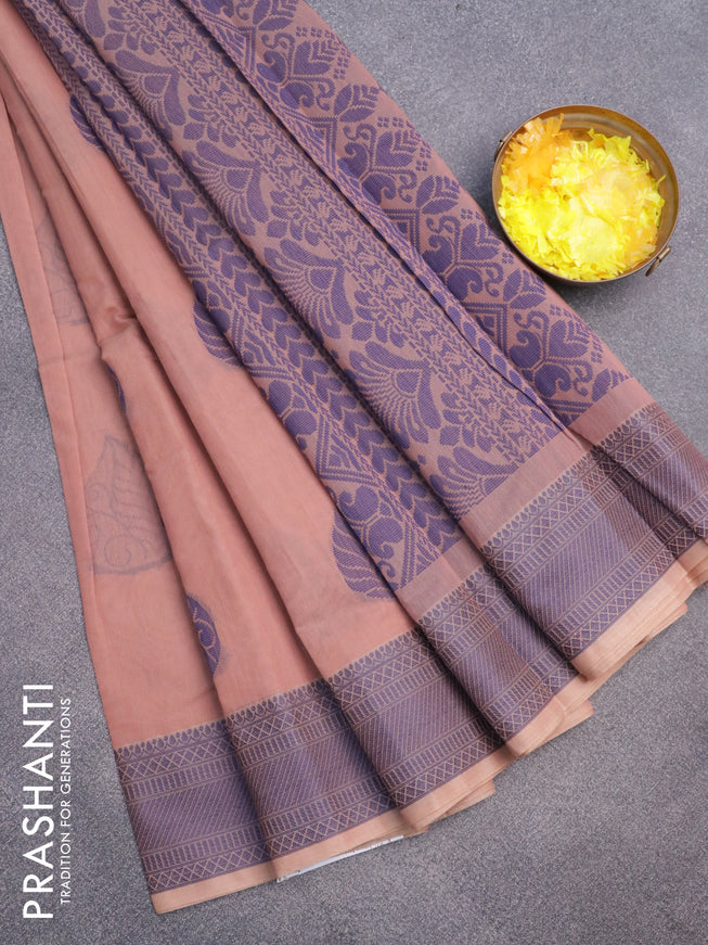 South kota saree pastel peach and blue with thread woven buttas and thread woven border