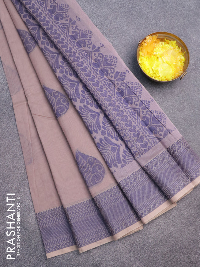 South kota saree pastel brown shade and blue with thread woven buttas and thread woven border