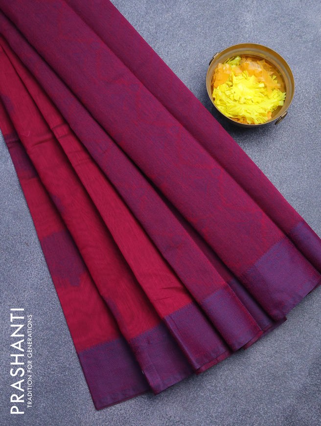 South kota saree dark pink and blue with thread woven buttas and thread woven border