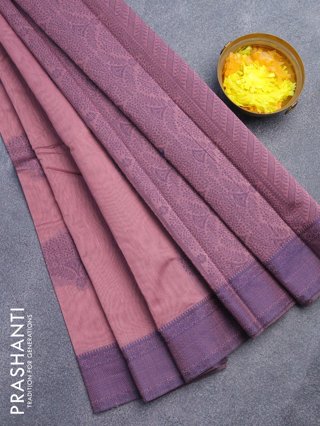South kota saree mauve pink and blue with thread woven buttas and thread woven border
