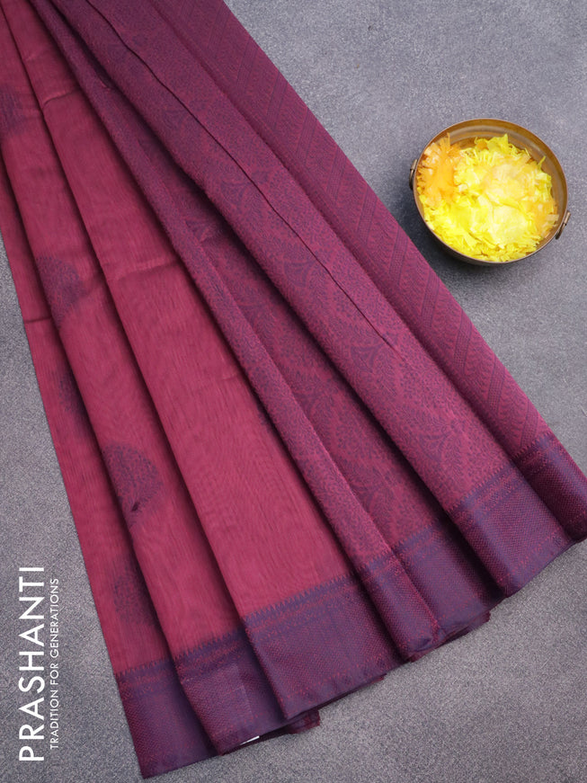 South kota saree magenta pink and blue with thread woven buttas and thread woven border