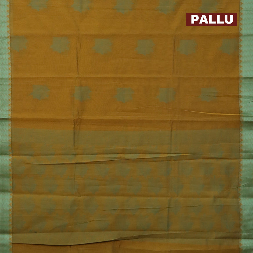 South kota saree mustard yellow and green shade with thread woven buttas and thread woven border