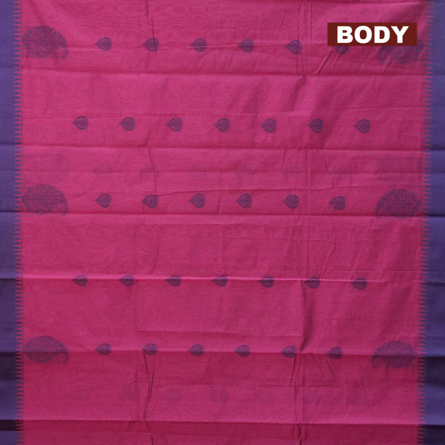 South kota saree magenta pink and blue with thread woven buttas and temple design simple border