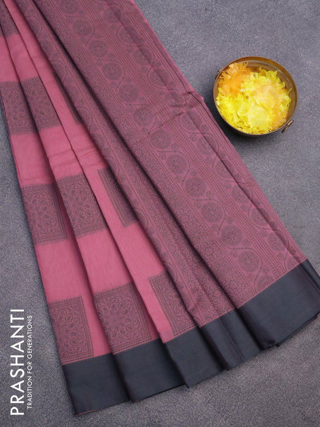 South kota saree pink shade and dark green with thread woven box type buttas and thread woven border