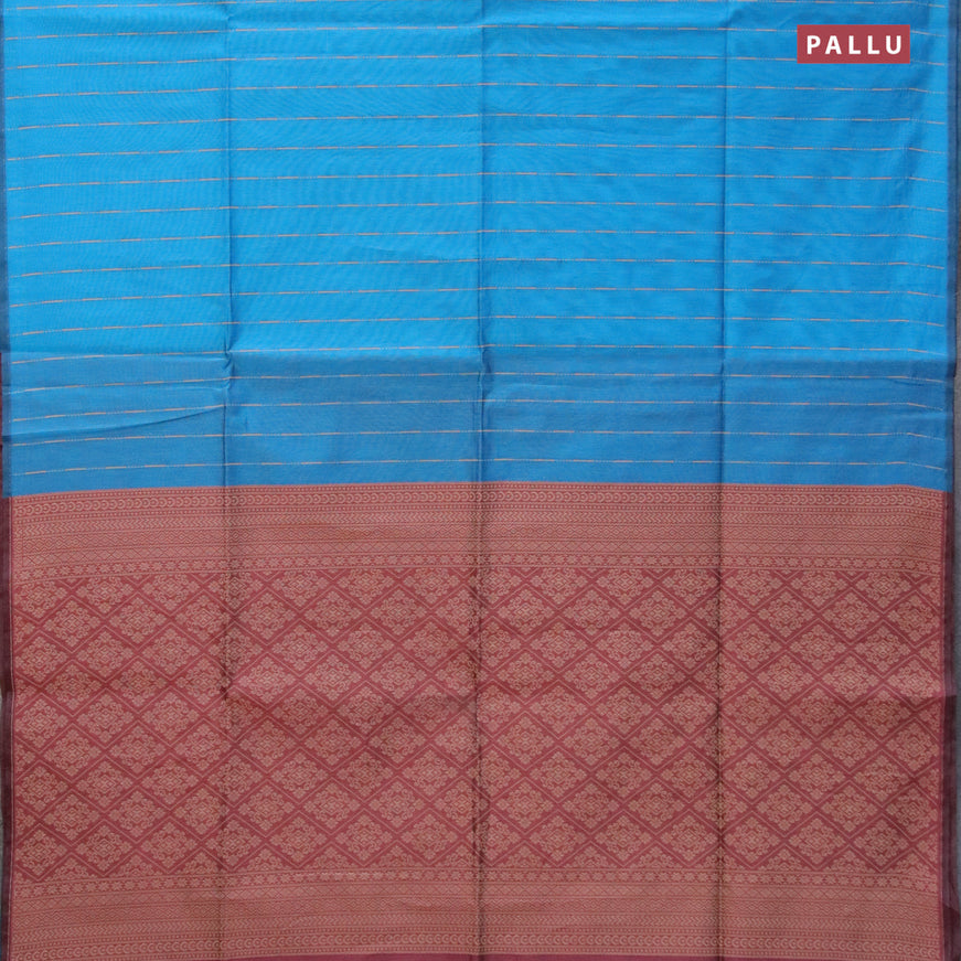 South kota saree light blue and pastel maroon shade with allover thread weaves in borderless style