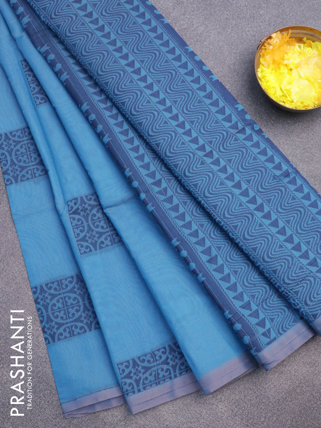 South kota saree cs blue with thread woven box type buttas in borderless style