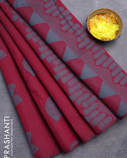 South kota saree dark magenta with thread woven buttas in borderless style