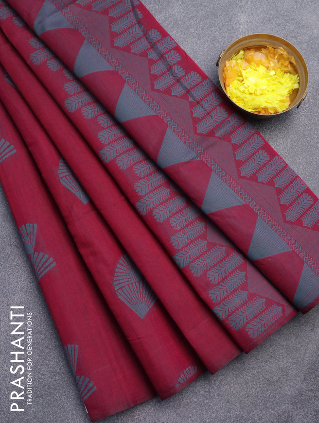 South kota saree dark magenta with thread woven buttas in borderless style