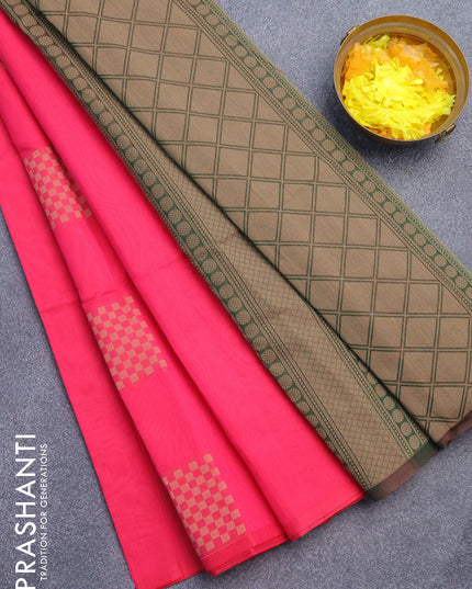South kota saree pink and dual shade of green with thread woven box type geometric buttas in borderless style