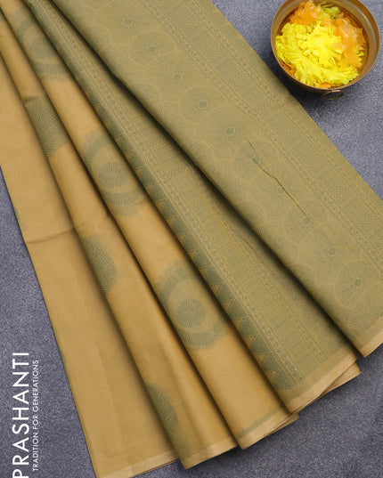 South kota saree khaki shade with thread woven geometric buttas in borderless style