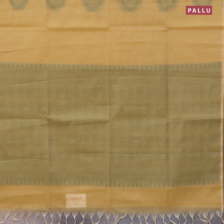 South kota saree khaki shade with thread woven geometric buttas in borderless style