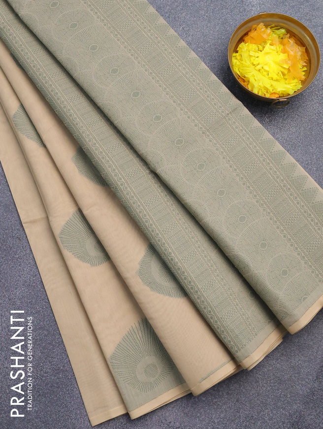 South kota saree beige with thread woven buttas in borderless style