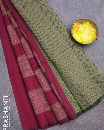 South kota saree magenta pink and green with thread woven box type buttas in borderless style