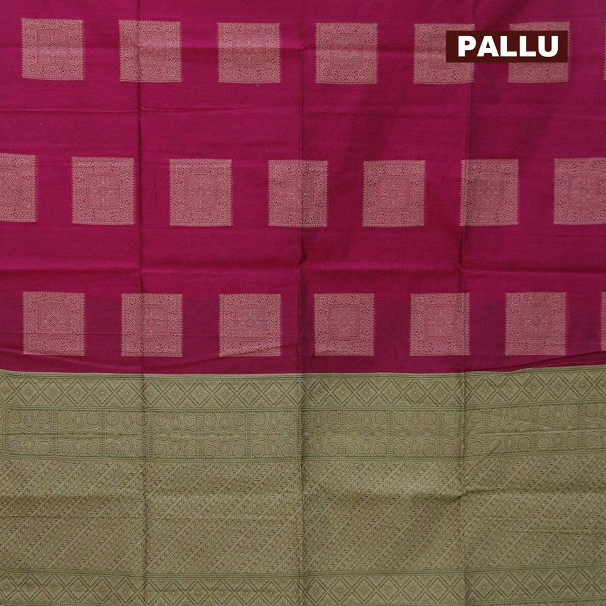South kota saree magenta pink and green with thread woven box type buttas in borderless style