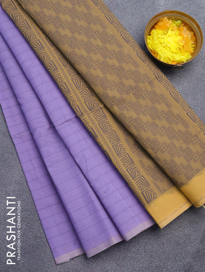 South kota saree violet and sandal with allover thread weaves & buttas in borderless style
