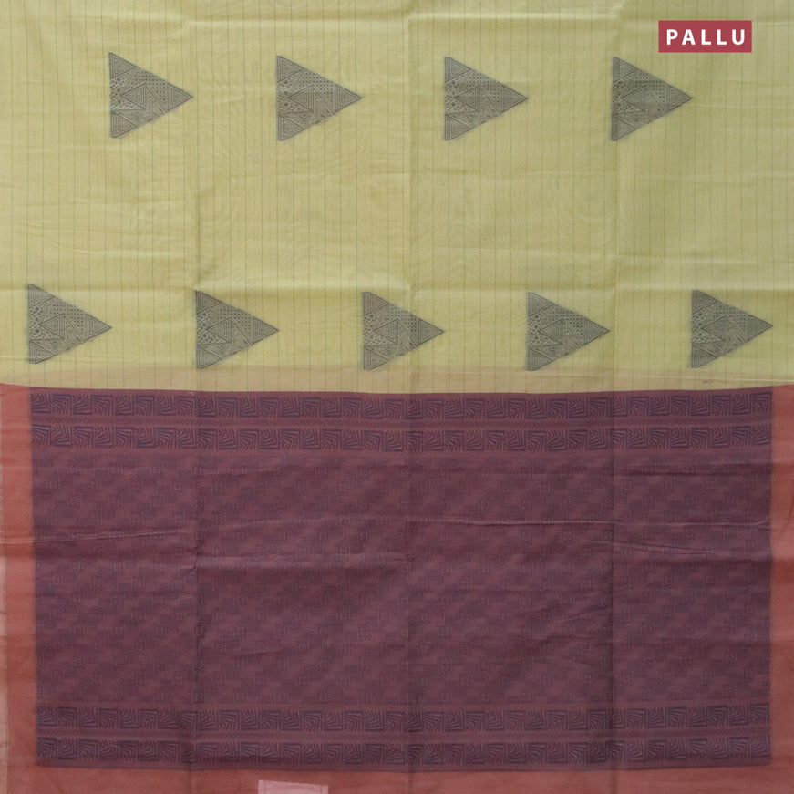 South kota saree pista green and pastel brown with allover thread weaves & buttas in borderless style