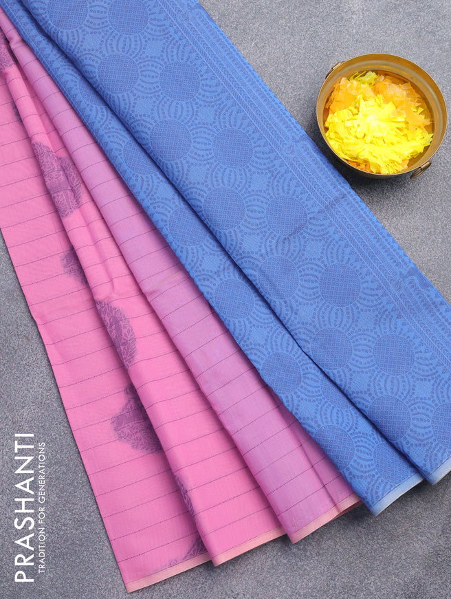 South kota saree light pink and blue shade with allover thread weaves & buttas in borderless style