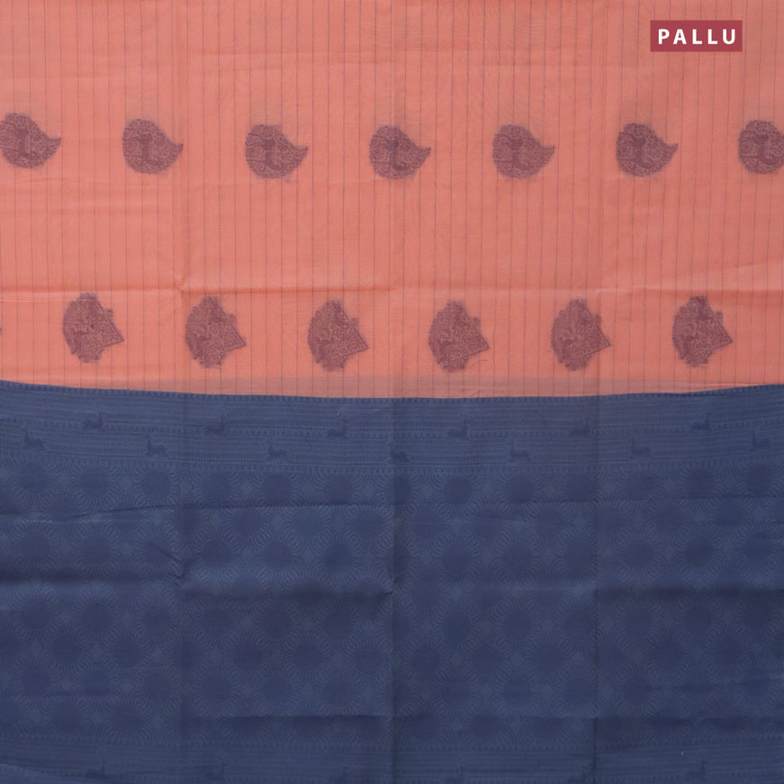 South kota saree peach shade and bluish grey with allover thread weaves & buttas in borderless style