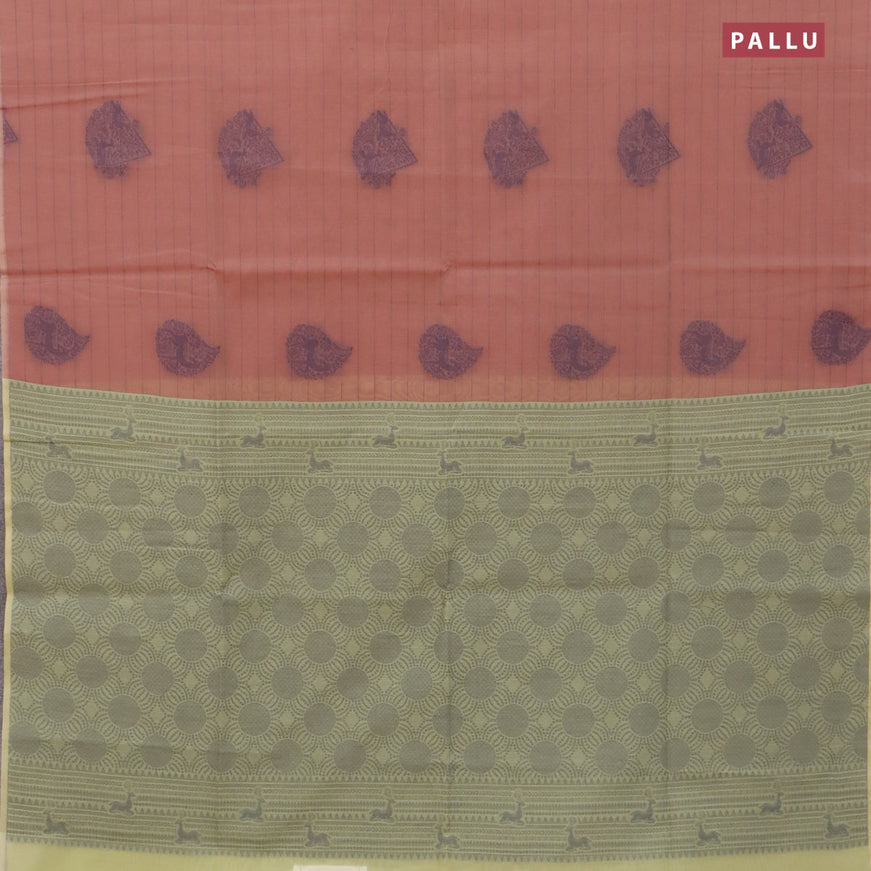 South kota saree pastel brown and pista green with allover thread weaves & buttas in borderless style