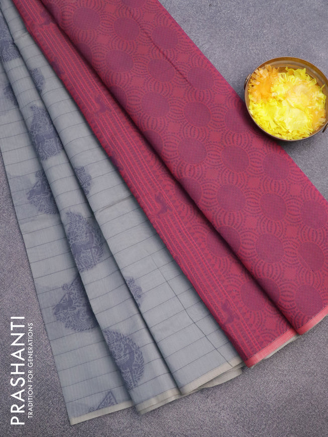 South kota saree grey shade and pink with allover thread weaves & buttas in borderless style