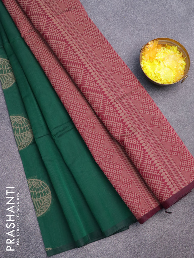 South kota saree green and dark magenta with thread woven geometric buttas in borderless style