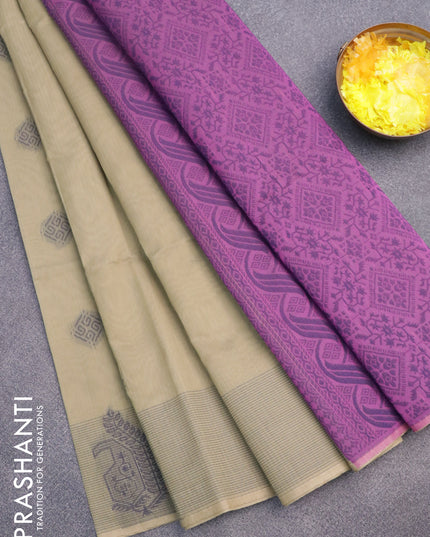 South kota saree beige and purple with thread woven buttas and simple border