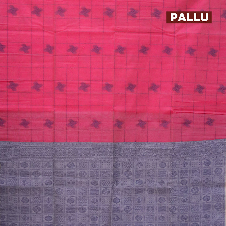 South kota saree pink shade and grey with allover thread checks & buttas in borderless style