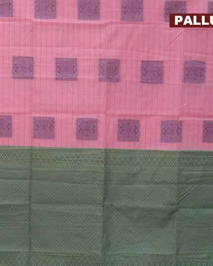 South kota saree mauve pink and teal green with allover thread stripe & buttas in borderless style