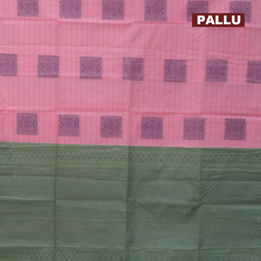 South kota saree mauve pink and teal green with allover thread stripe & buttas in borderless style
