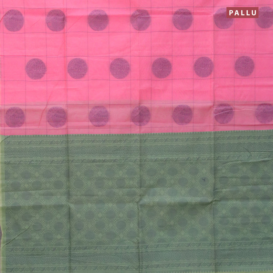 South kota saree light pink and pastel green with allover thread checks & buttas in borderless style