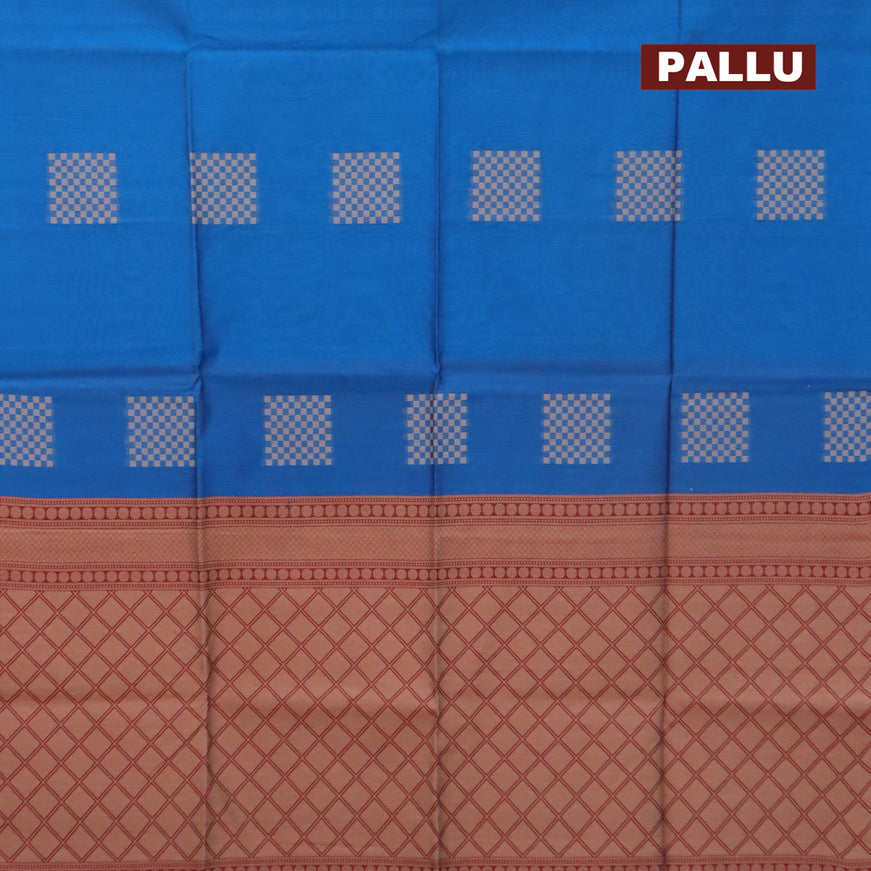 South kota saree cs blue and maroon with thread woven geometric buttas in borderless style