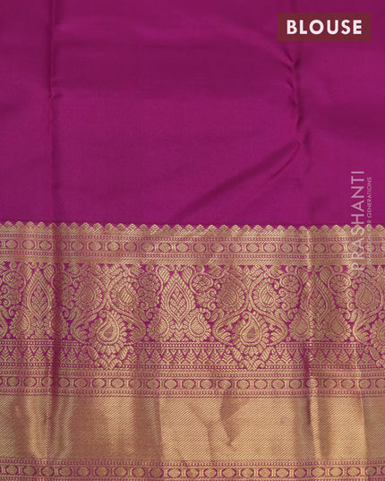 Pure kanjivaram silk saree teal blue and purple with allover zari weaves and long zari woven border & Allover wevaes