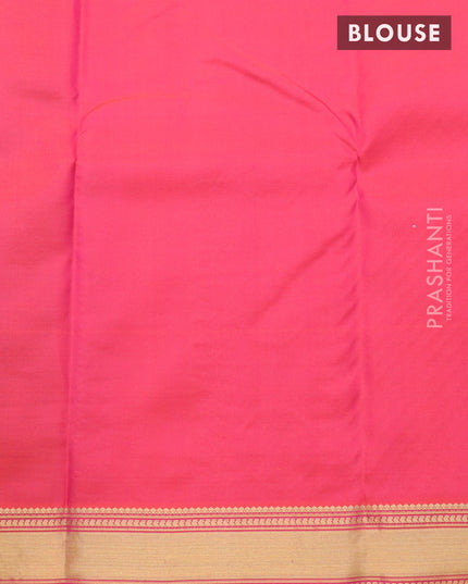 Pure kanjivaram silk saree dual shade of teal bluish green and orange with zari woven buttas and zari woven border & Butta style