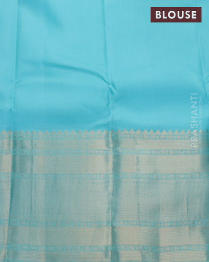 Pure kanjivaram silk saree light blue with allover silver zari weaves and long silver zari woven border & Allover weaves