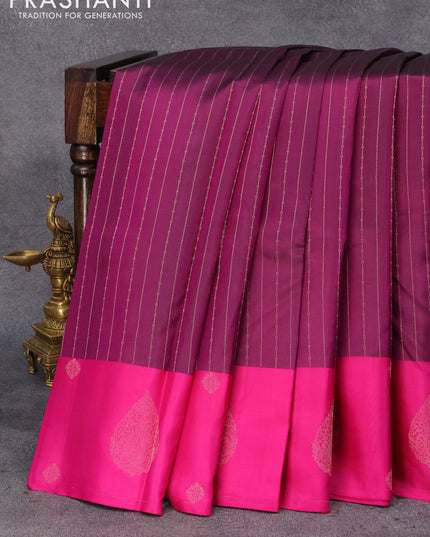 Pure kanjivaram silk saree dark magenta pink and pink with allover zari weaves and zari woven butta border & Allover weaves