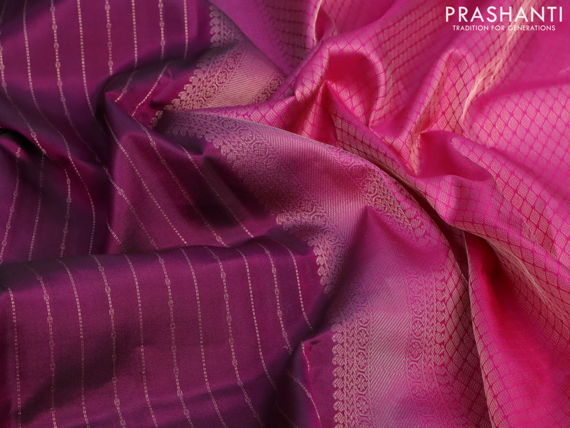 Pure kanjivaram silk saree dark magenta pink and pink with allover zari weaves and zari woven butta border & Allover weaves