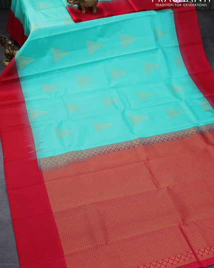 Pure kanjivaram silk saree light blue and pink with zari woven geometric buttas and simple border & Butta style